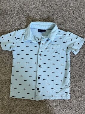 Andy & Evan Light Blue Short Sleeve Button-Down Shirt with Shark Print
